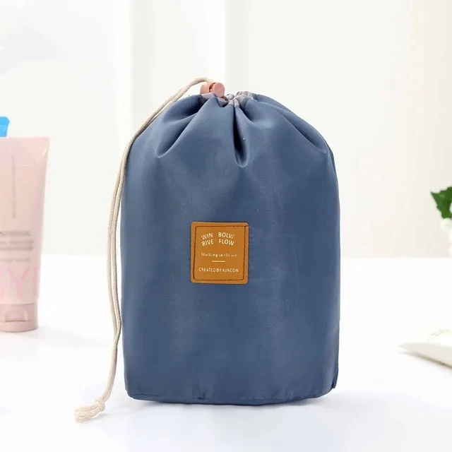 Waterproof Round Cosmetic Bag Travel Nylon Makeup Bag Drawstring Elegant Organizer Wash Bags Female Toiletry Kit Storage Case