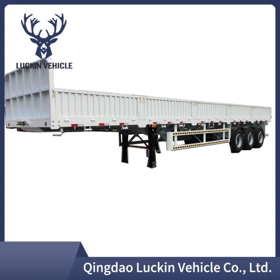 Semi-reboque de parede lateral de carga e reboque de caminhão com barra de tração completa com parede lateral